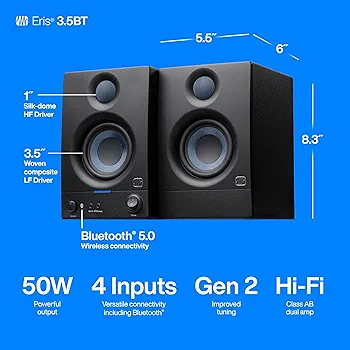 Amazon.com: PreSonus Eris 3.5BT Studio Monitors, Pair — 3.5